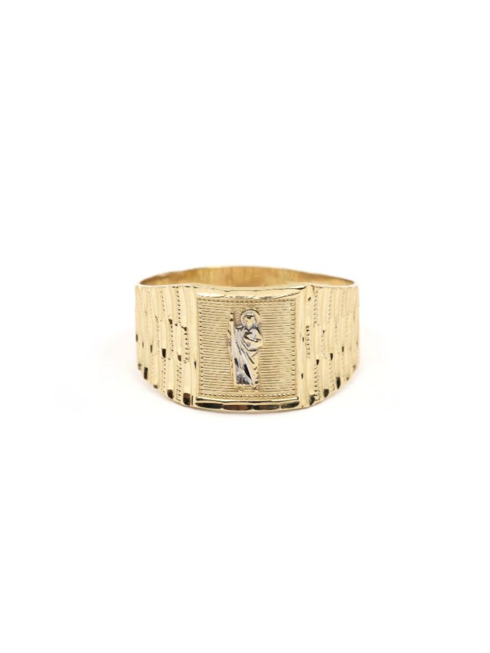 Unique 14K Solid Yellow Gold Religious Diamond Cut Saint Jude Ring - Size 13.75